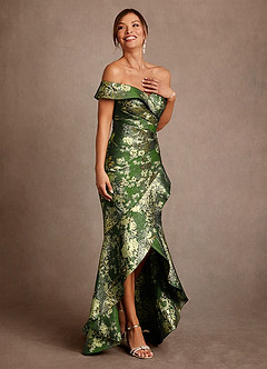 Azazie Winnetka Mother of the Bride Dresses Matcha Green Mermaid Off the Shoulder Jacquard Dress image4