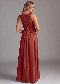Azazie Kingsley Bridesmaid Dresses Terracotta A-Line Lace Chiffon Dress image2