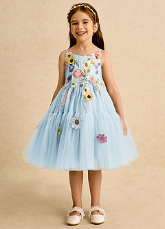 Azazie Osea Robe Demoiselle D'honneur Fillette Robe Princesse en Tulle Plissée Bleu Ciel image4