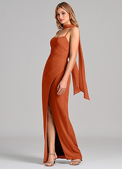 Azazie Calandra Suknie dla druhen Osłona Pofałdowany Szyfon Do ziemi Sukienka image4