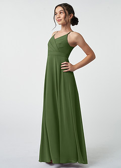 Azazie Avelina Junior Olive A-Line Pleated Chiffon Dress image4