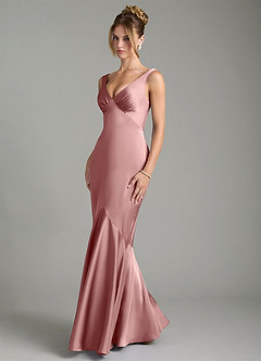Azazie Alena Bridesmaid Dresses Dusty Rose Mermaid Pleated Stretch Satin Dress image5