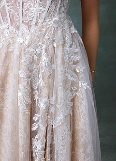 Azazie Ivonnah Wedding Dresses Diamond White Nude A-Line Strapless Tulle Dress image5
