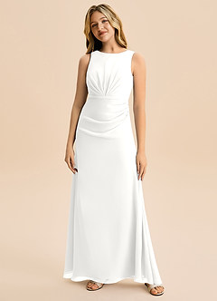 Azazie Floris Junior A라인 주름진 쉬폰 플로어 길이 주니어 신부 들러리 드레스 image4