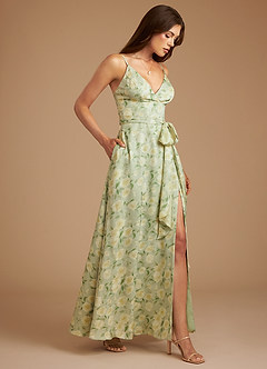 Azazie Sophia Vestidos de damas de honor Vestido de Salvia Floral De Ensueño de Floral De Ensueño de Corte en A con Plisado image3