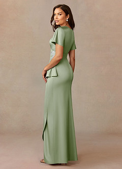 Azazie Robins Mother of the Bride Dresses Dusty Sage A-Line Pleated Stretch Satin Dress image2