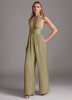 Azazie Oli Robes de demoiselle d'honneur Combinaison en Satin extensible Plissée Vert Mousse image1