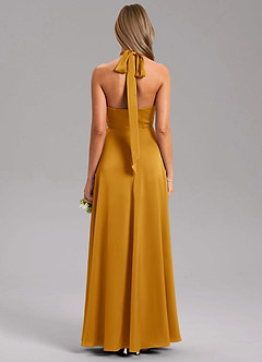 Azazie Tracie Robes de demoiselle d'honneur Robe Trapèze en Satin extensible Fente Latérale Caramel écossais image2