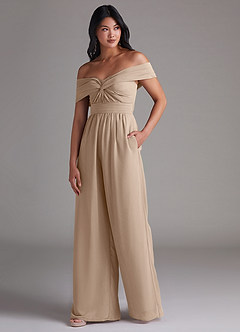 Azazie Lamara Brautjungfernkleider Wandelbar Schulterfrei Chiffon Overall/Jumpsuit Taupe image4