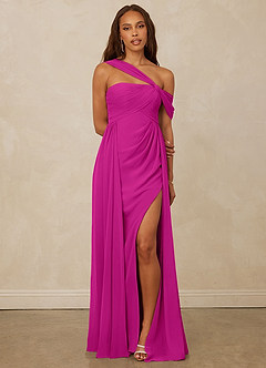 Christian Siriano Bridal for Azazie 1014 Vestidos de damas de honor Vestido de Fucsia de Gasa de Corte en A con Vestidos sin tirantes image1