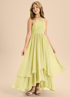 Azazie Elliora Junior Lemon Sorbet A-Line Pleated Chiffon Dress image3
