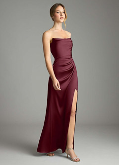 Azazie Leonis Bridesmaid Dresses Cabernet Mermaid Pleated Stretch Satin Convertible Dress image6