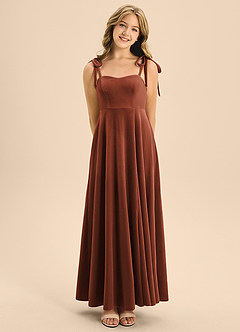 Azazie Rosey Junior Terracotta A-Line Sweetheart Neckline Velvet Dress image5