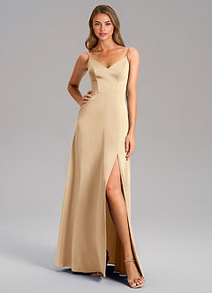 Azazie Talina Bridesmaid Dresses Champagne A-Line Stretch Satin Dress image3