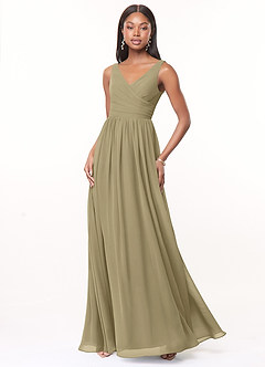 Azazie Keyla Bridesmaid Dresses Moss Green A-Line V-Neck Pleated Chiffon Dress image1