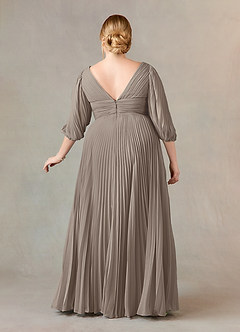 Azazie Zahara Mother of the Bride Dresses Taupe A-Line V-Neck Pleated Chiffon Dress image8