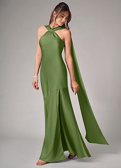Azazie Kinsley Robes de demoiselle d'honneur Robe Sirène en Satin extensible Fente Latérale Genévrier image4