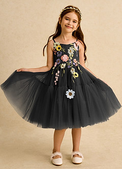 Azazie Osea Flower Girl Dresses Black Ball-Gown Pleated Tulle Dress image8
