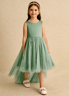 Azazie Bell vestidos de niña de las flores Vestido de Matcha de Tul de Princesa con Lazo image6