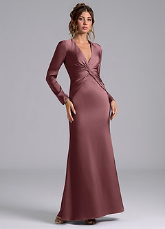 Azazie Valerie Bridesmaid Dresses Vintage Mauve Mermaid Long Sleeve Stretch Satin Dress image1