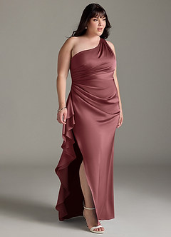 Azazie Latrice Bridesmaid Dresses Amethyst Sheath One Shoulder Cascading Ruffles Stretch Satin Dress image9