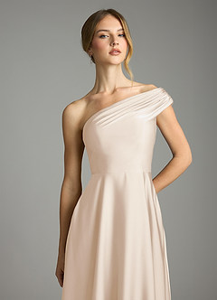 Azazie Melanie 신부 들러리 드레스 A라인 오프 더 숄더 스트레치 새틴 바닥 길이 드레스 image6