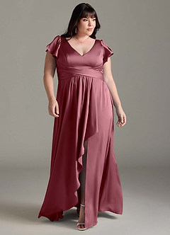 Azazie Omari Bridesmaid Dresses Desert Rose A-Line Stretch Satin Dress image8
