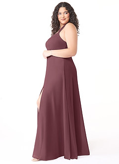 Azazie Jane Robes de demoiselle d'honneur Robe Trapèze en Mousseline de soie Col V plissé Sangria image8
