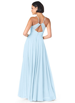 Azazie Avelina Bridesmaid Dresses Sky Blue A-Line V-Neck Pleated Chiffon Dress image2