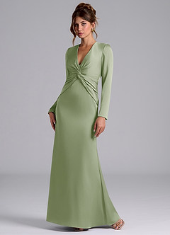 Azazie Valerie Bridesmaid Dresses Dusty Sage Mermaid Long Sleeve Stretch Satin Dress image3