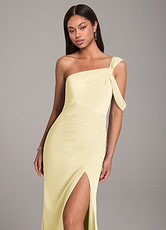 Azazie Wynter At-home Try On Dresses Dusty Blue Sheath One Shoulder Chiffon Dress image4