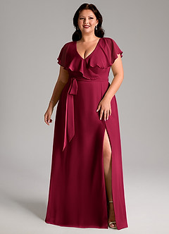 Azazie Lainey Vestidos de damas de honor Vestido Borgoña de Gasa de Línea A con con bolsillos image3