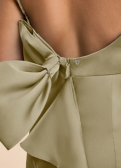 Azazie Lioren Junior Etui Schleifen Stretch-Satin Kleid Moosgrün image6