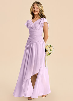 Azazie Pia Junior Frosted Lilac A-Line Pleated Chiffon Dress image7