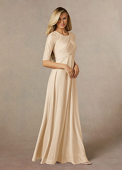 Azazie Raelyn Mother of the Bride Dresses Champagne A-Line Lace Mesh Dress image6