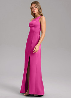 Azazie Phaedra Jurken voor bruidsmeisjes Jurk van Stretch Satijn met A-Lijn One-Shoulder Fuchsia image4