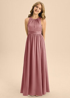 Azazie Jaylah Junior Vestido de Rosa Polvorienta de Satén Elástico de Corte En A con Plisado image5