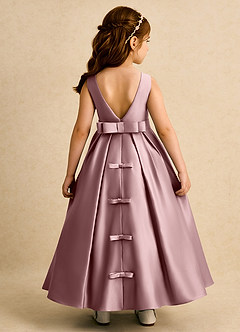 Azazie Mapel Flower Girl Dresses Dusty Rose Ball-Gown Pleated Matte Satin Dress image1