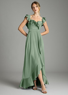 Azazie Lyra Bridesmaid Dresses Matcha A-Line Off the Shoulder Stretch Satin Convertible Dress image3
