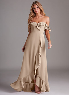 Azazie Lyra Bridesmaid Dresses Taupe A-Line Chiffon Convertible Dress image4