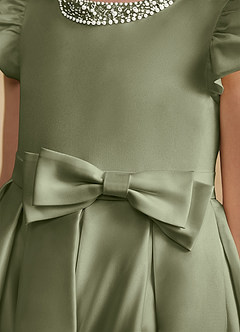 Azazie Pearl Blumenmädchenkleider Ballkleid Plissee Matte Satin Kleid Pistazie image7