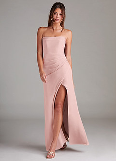 Azazie Leonis Bridesmaid Dresses Powder Pink Sheath Strapless Chiffon Convertible Dress image7