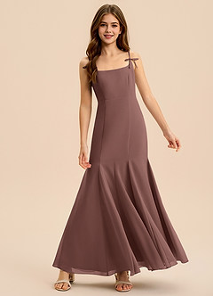 Azazie Evey Junior Espresso Mermaid Pleated Chiffon Dress image3