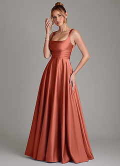 Azazie Azaria Bridesmaid Dresses Terracotta A-Line Corset Stretch Satin Dress image3