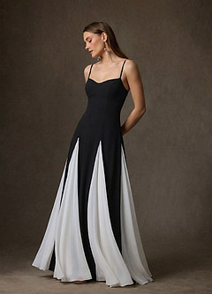 Azazie Anika At-home Try On Dresses Black Diamond White A-Line Sweetheart Neckline Stretch Crepe Dress image3