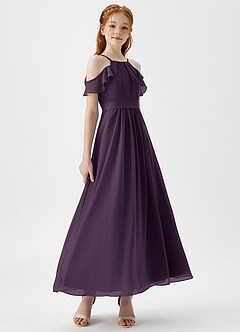 Azazie Chaya Junior Plum A-Line Off the Shoulder Chiffon Dress image6