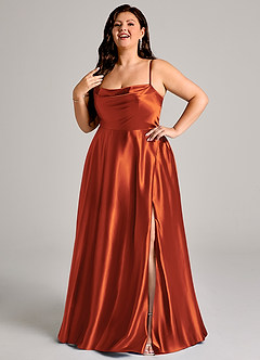 Azazie Elle Bridesmaid Dresses Paprika A-Line with Pockets Metallic Satin Dress image9