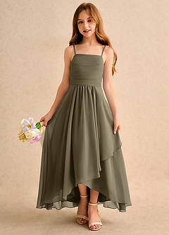 Azazie Twilight Dance Girls Formal Flower Girl Dresses Willow Green A-Line Pleated Chiffon Dress image4