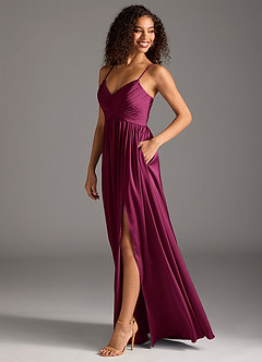 Azazie Alia Bridesmaid Dresses Red Plum A-Line Pleated Stretch Satin Dress image6