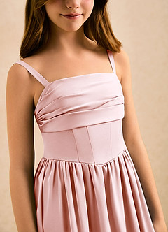 Azazie Maisie Girls Formal Robe Demoiselle D'honneur Fillette Robe Trapèze en Satin extensible Rayé Rose Pâle image6